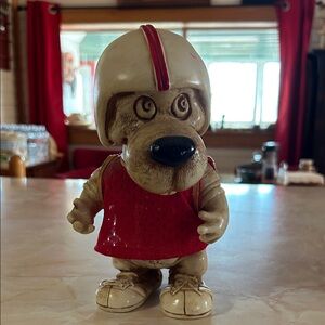 Vintage 1977 Creative MFG INC Dog Figurine with Red Jersey and Helmet
